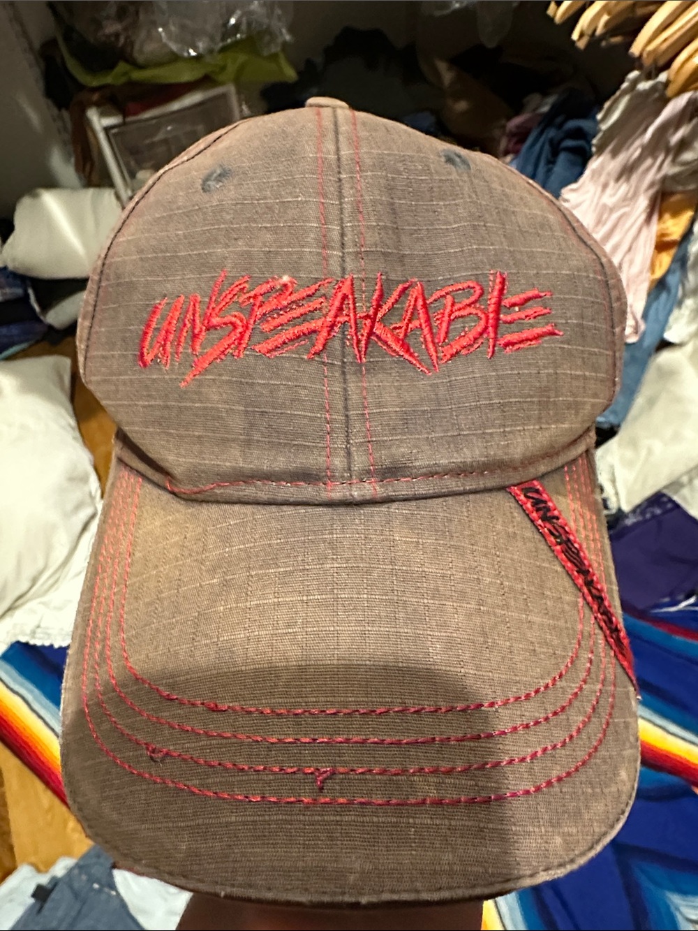 Unbreakable Brown Baseball Cap with Red Embroidered Script
